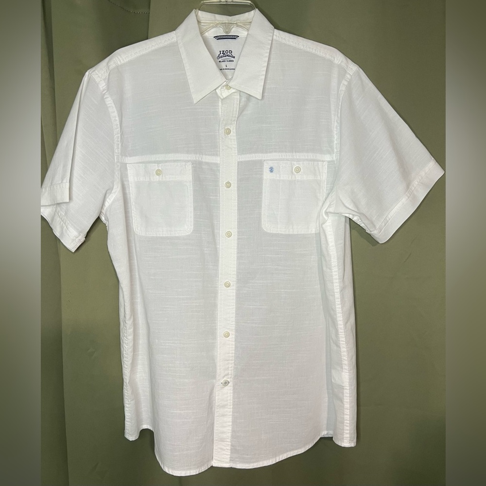 NWOT Izod Saltwater 100% Cotton Button Down Shirt Size Large